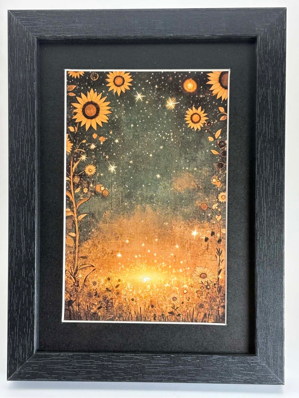 Sunflower Night Sky Framed Art Print | Celestial Floral  5x7